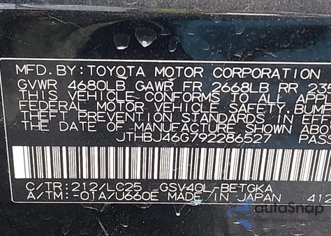 2009 Lexus Es 350 z USA, uszkodzony, nr VIN JTHBJ46G792286527